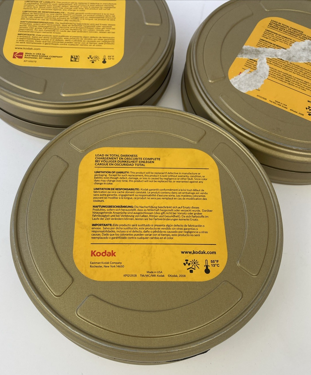Lot of 3 x Eastman Kodak Vision 400ft•122m 35mm Film Canisters - CANISTERS ONLY