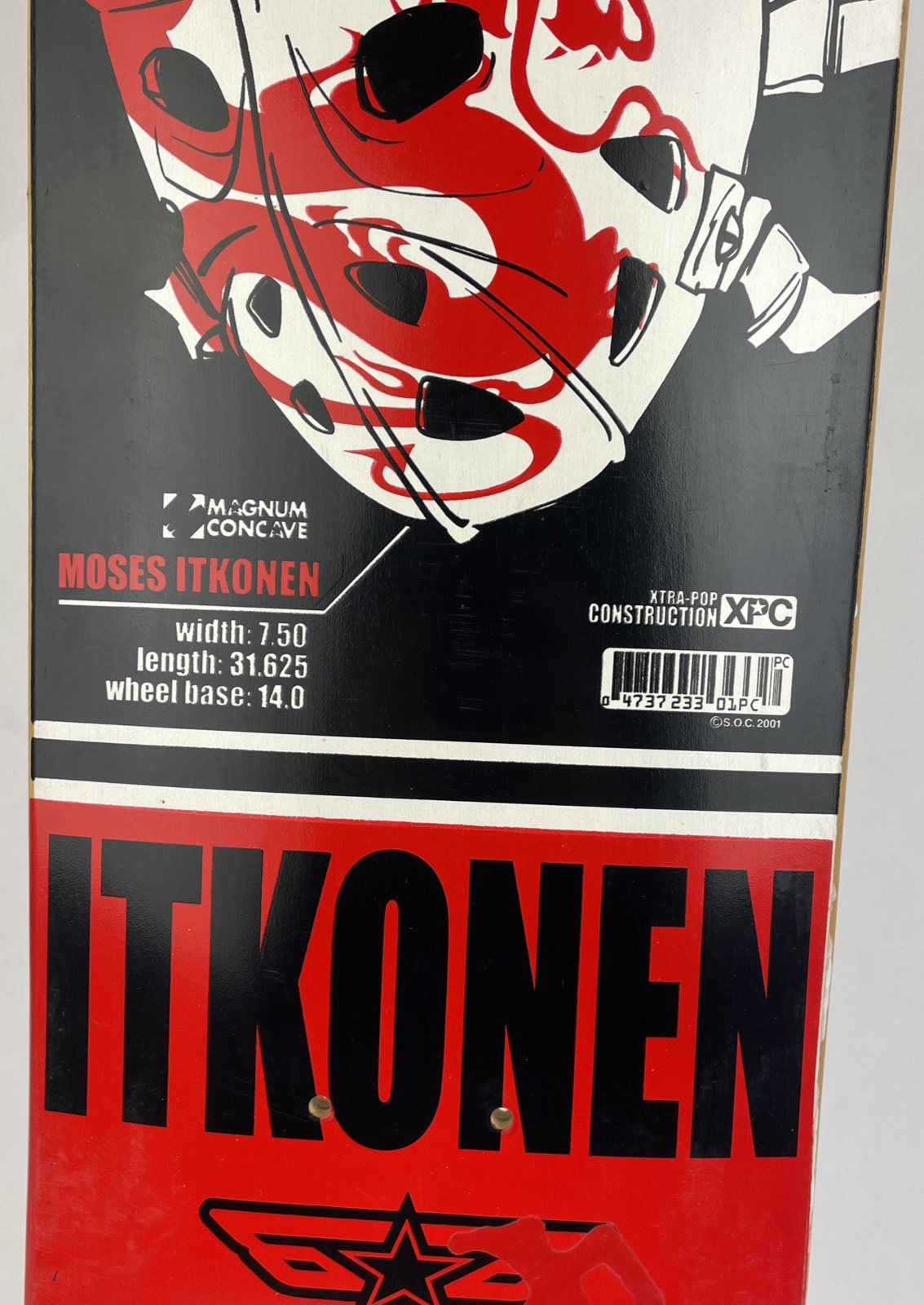 RARE Red Dragon Goalie Mask Moses Itkonen Skateboard Deck Signed 7.5" x 31.625"