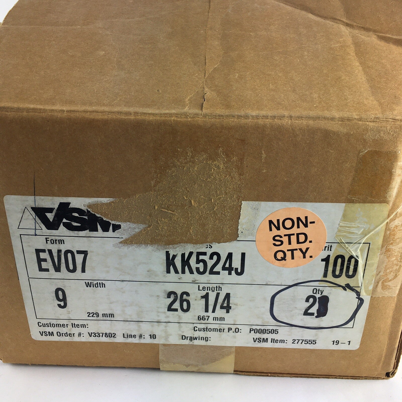 VSM 9"x 26.25" - 9" x 26 1/4" 100 GRIT (20) Sanding Belt 27755, KK524J