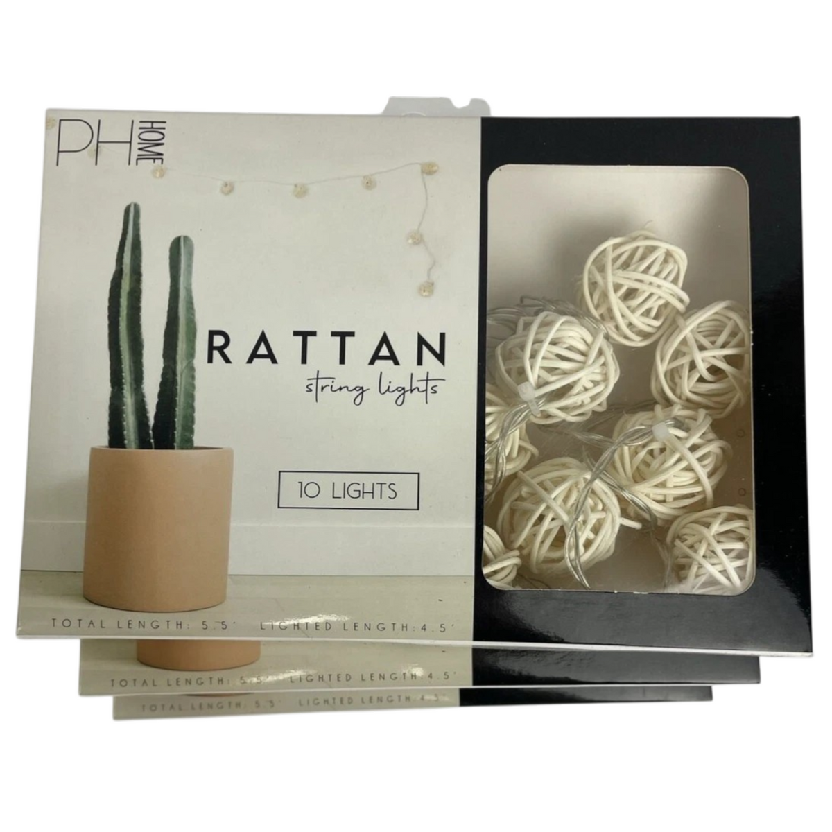 Lot of 3 x PH HOME - Natural Rattan String Lights (10) 5.5' Long 4.5' Lighted