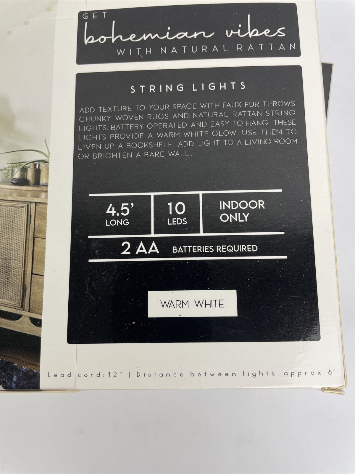 Lot of 3 x PH HOME - Natural Rattan String Lights (10) 5.5' Long 4.5' Lighted
