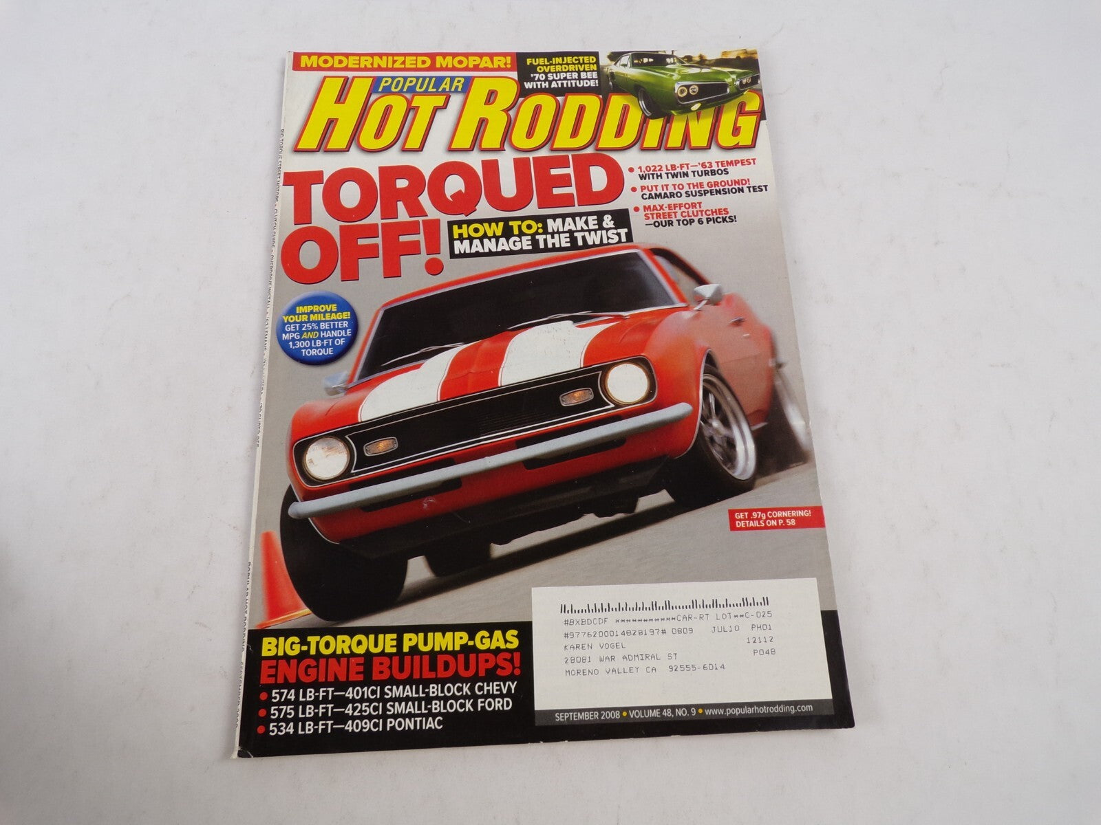 September 2008 Hot Rodding Magazine Torqued Off! Modernized Mopar! Make &Manage