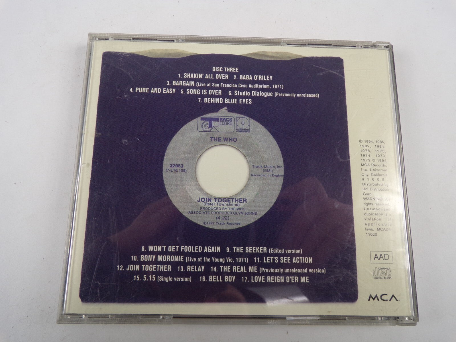 The Who Thirty Years Of Maximum R & B Shakin All Over Baba O Riley CD#1