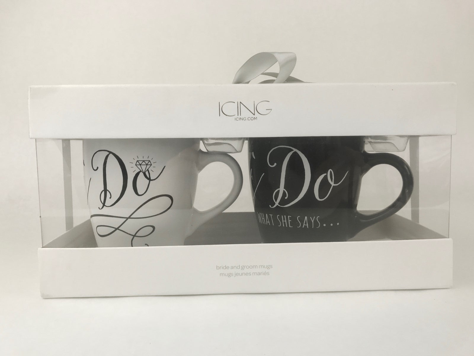 SET of 2  Porcelain Coffee Tee Mugs THE BRIDE THE GROOM + Gift Box FUNNY GIFT