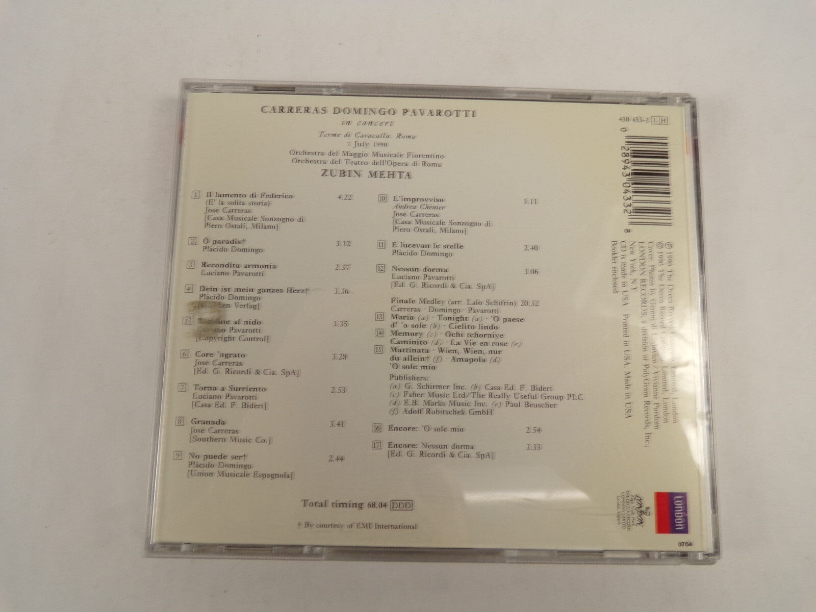 Carreras Domingo Pavarotti In Concert Mehta Granada O Paradis CD#51