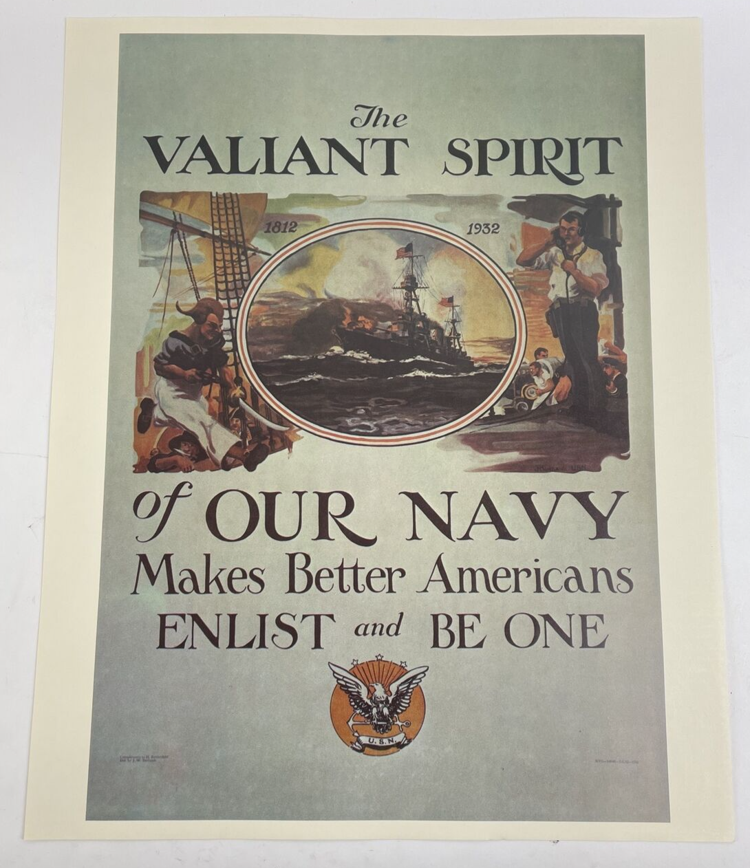 THE VALIANT SPIRIT OF OUR NAVY 20"X 16" Enlistment Poster ( 1932 pre-WWII ) REPO