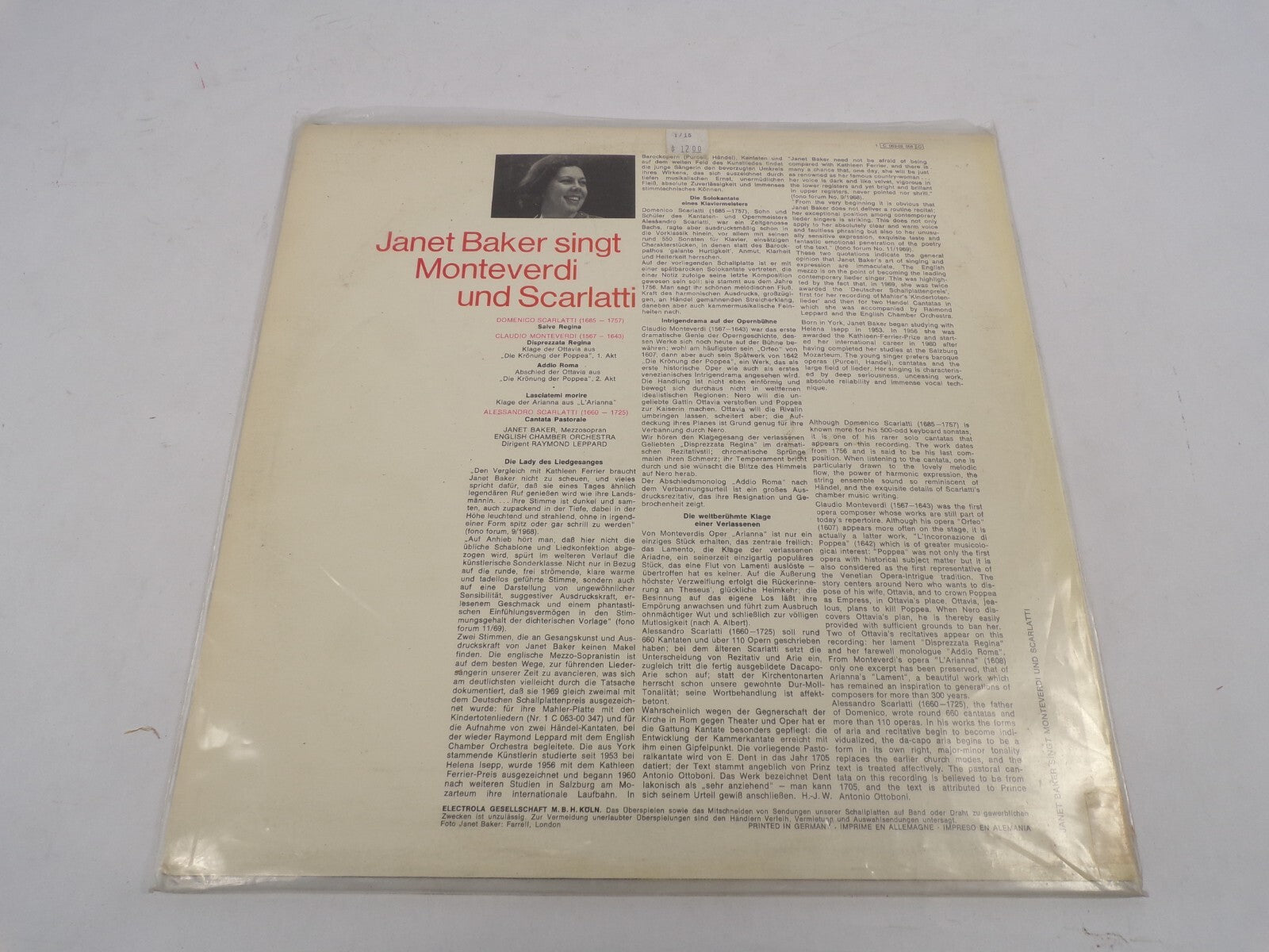 Janet Baker Singt Monteverdi Und Scarlatti English Chamber Orchestra Raymond Lep