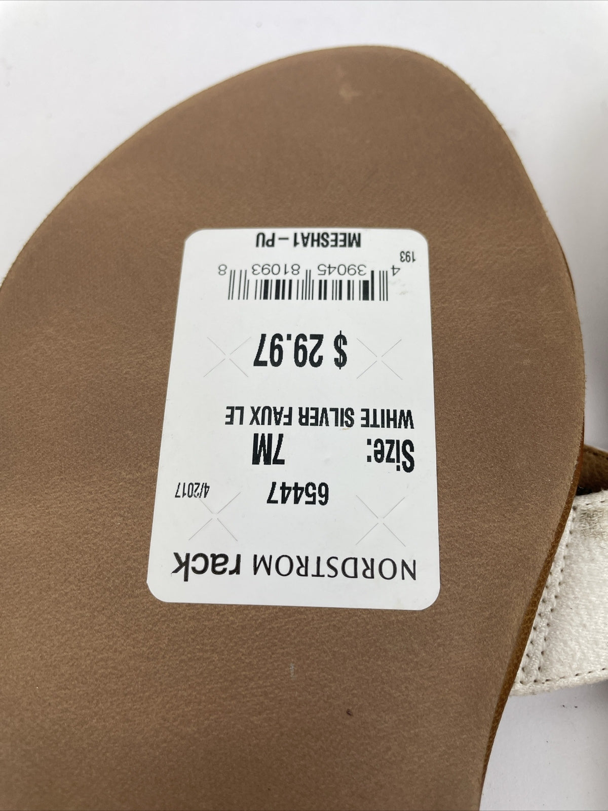 " Abound " White Silver Faux Leather Nordstrom Strappy Flat Sandal Size 7m