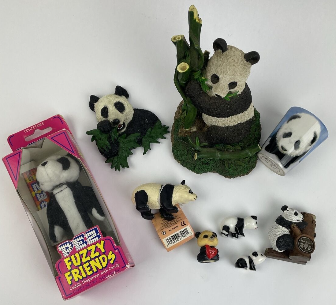 Lot Of 9 x  Assorted Panda Bear Sculpture FIGURINES Gunus Ailuropoda + Furry Pez