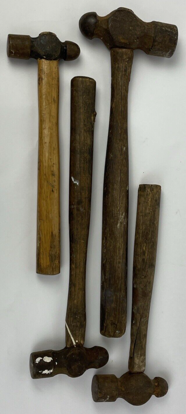 VINTAGE BALL PEEN HAMMER BLACKSMITH TOOLS Wood Handle Lot of 4 Assorted Sizes