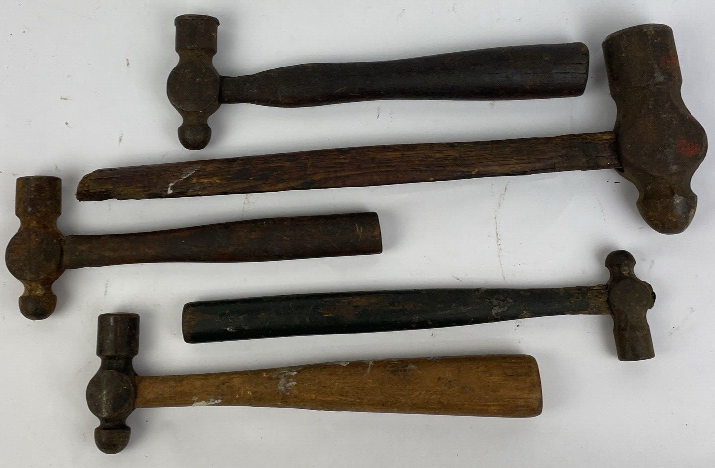 VINTAGE BALL PEEN HAMMER BLACKSMITH TOOLS Wood Handle Lot of 5 Assorted Sizes