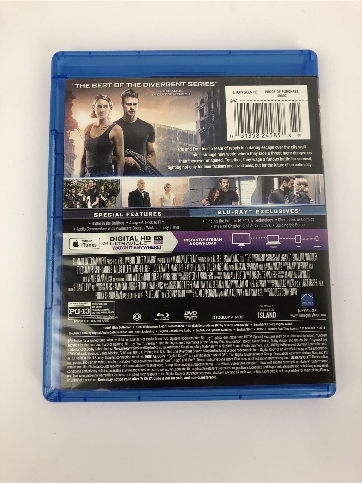 The Divergent Series: Allegiant with hours of extras (Blu-ray and dvd , 2016)