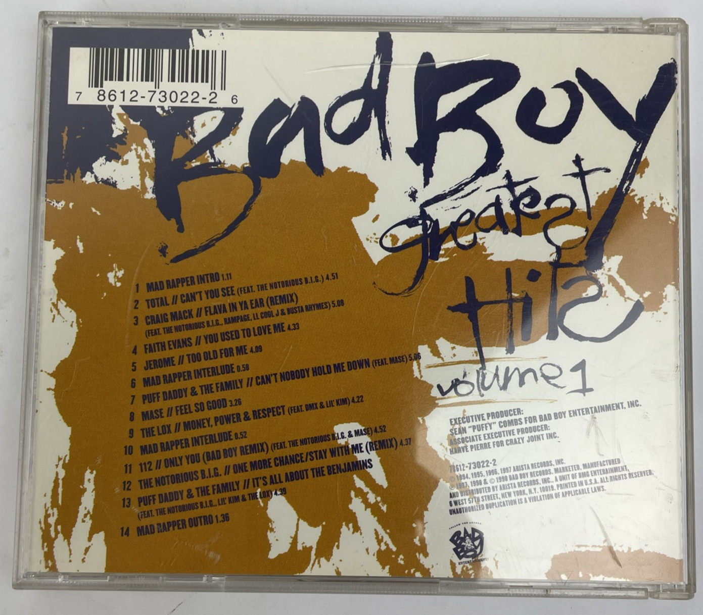 Bad Boy Greatest Hits Volume  1 Audio  CD 1998 Notorious BIG Mase Puff Daddy Hip