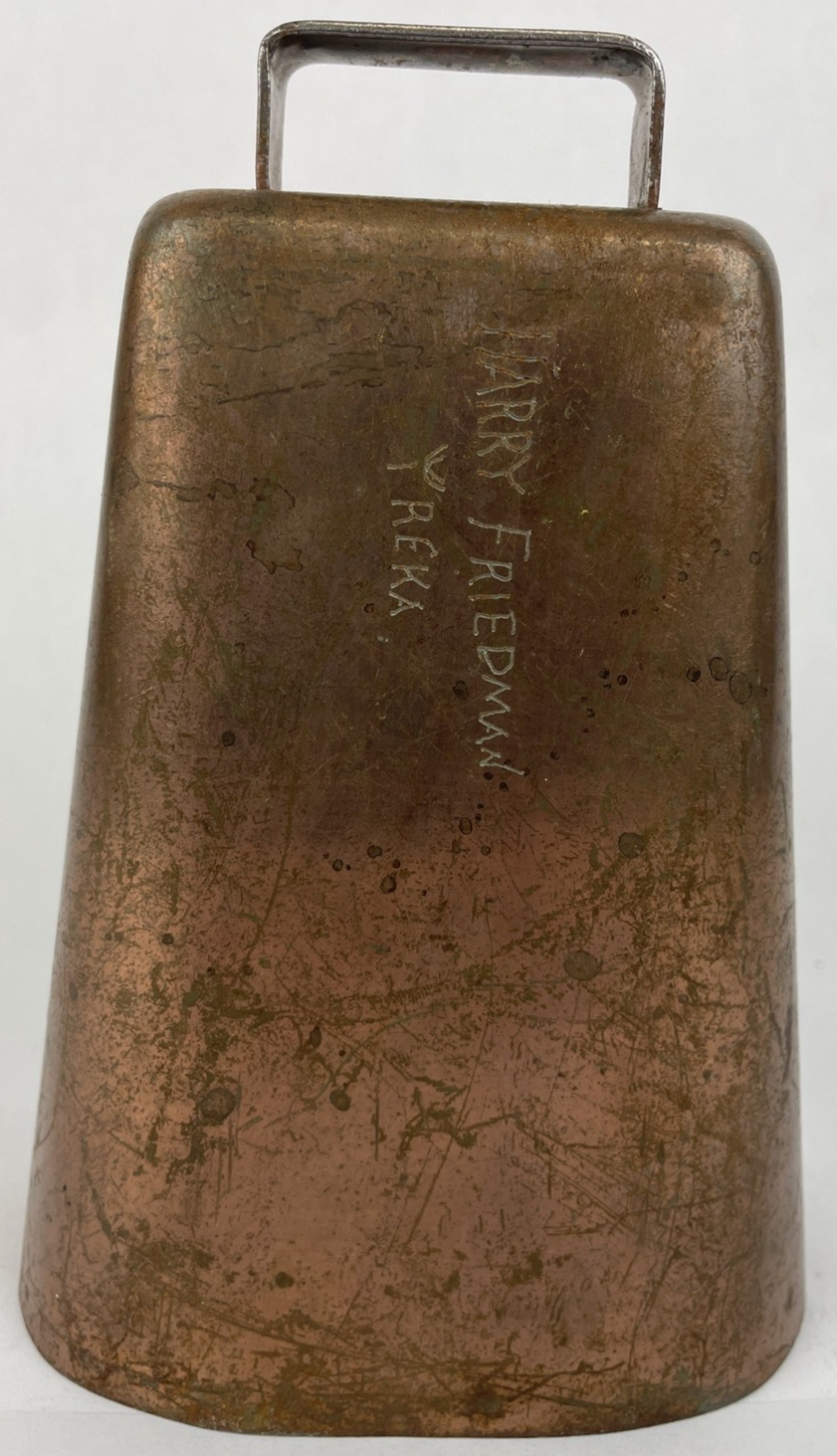 Vintage Copper 6" l Cow Bell - 6" x 5" x 3" Patina Copper Patina - Yreka Cali