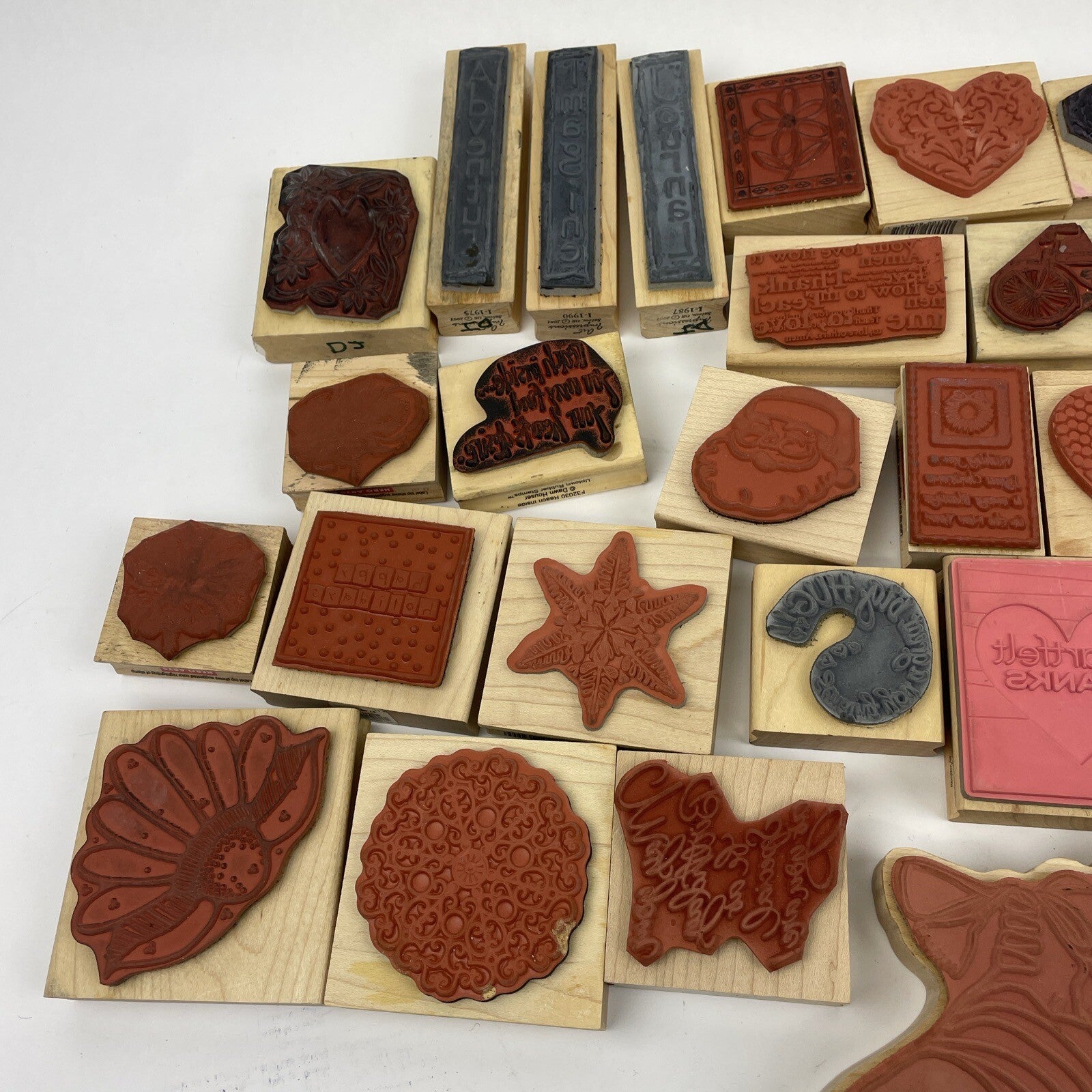 Rubber Stamp Lot of 34 SANTA Flowers Christmas Words Scrapbook Paper New Used