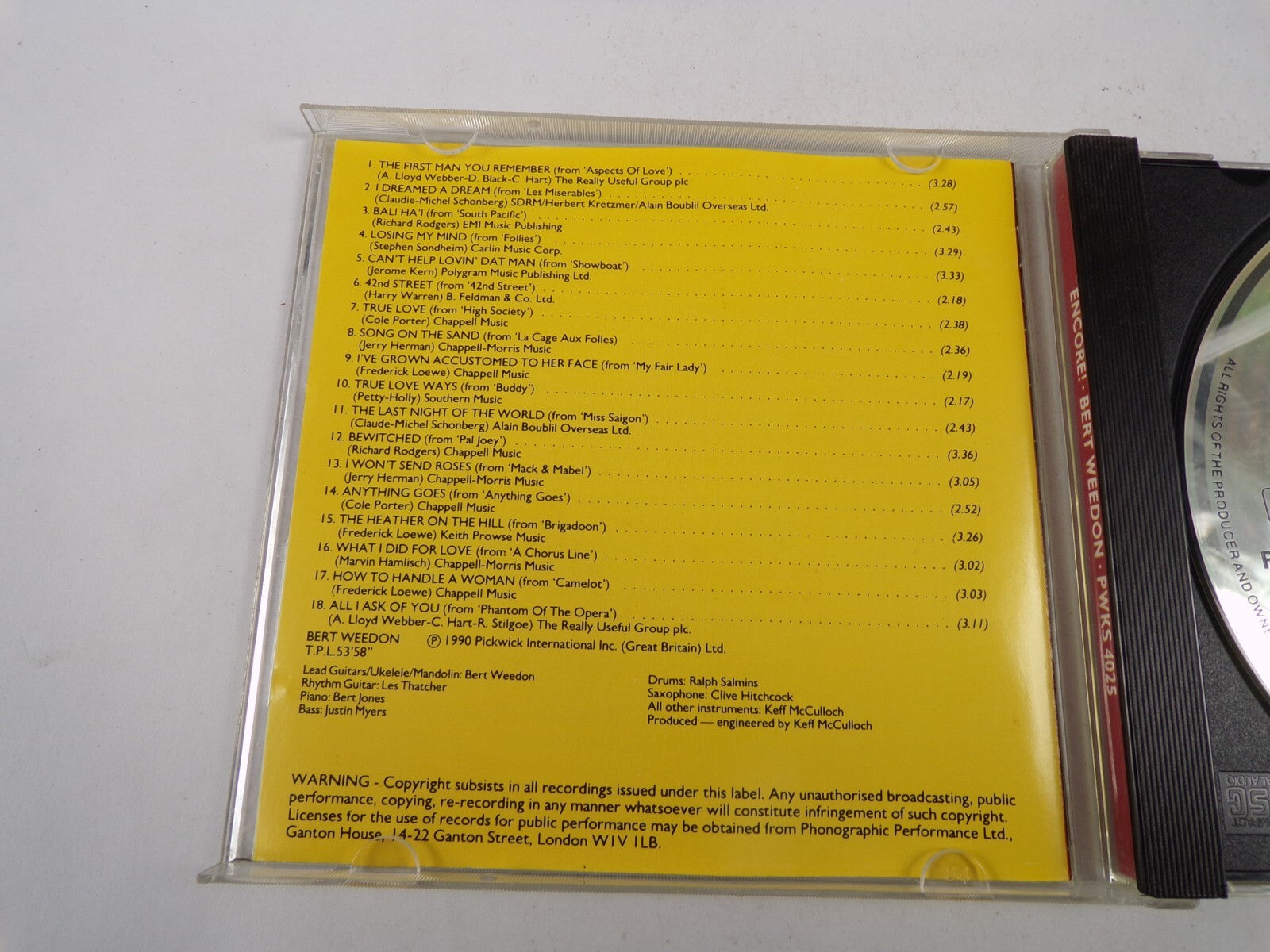 Encore Bert Weedon Pwks 4025 The First Man You Remember True Love CD#30