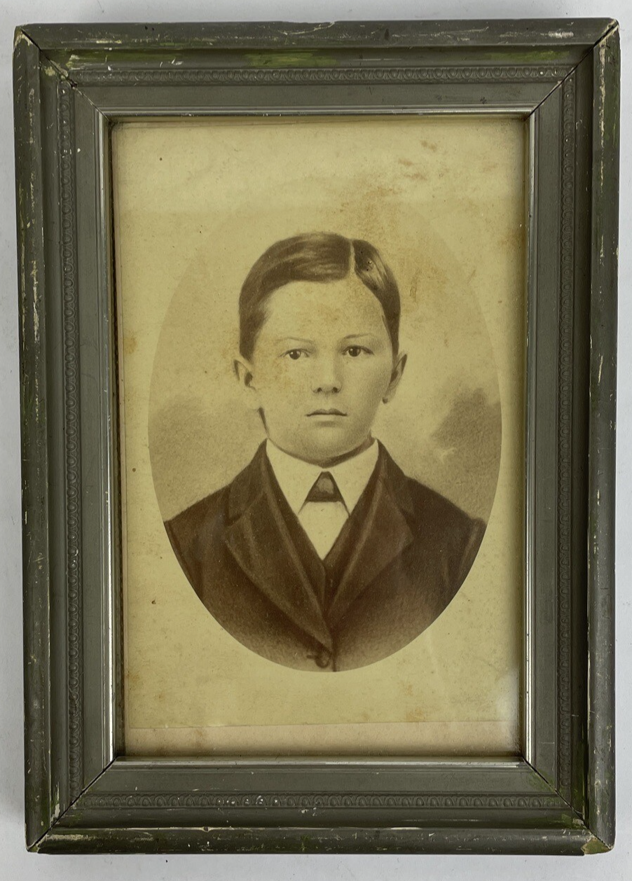Antique Vintage Framed photo Handsome Boy Young Man Portrait -Drowned at age 16