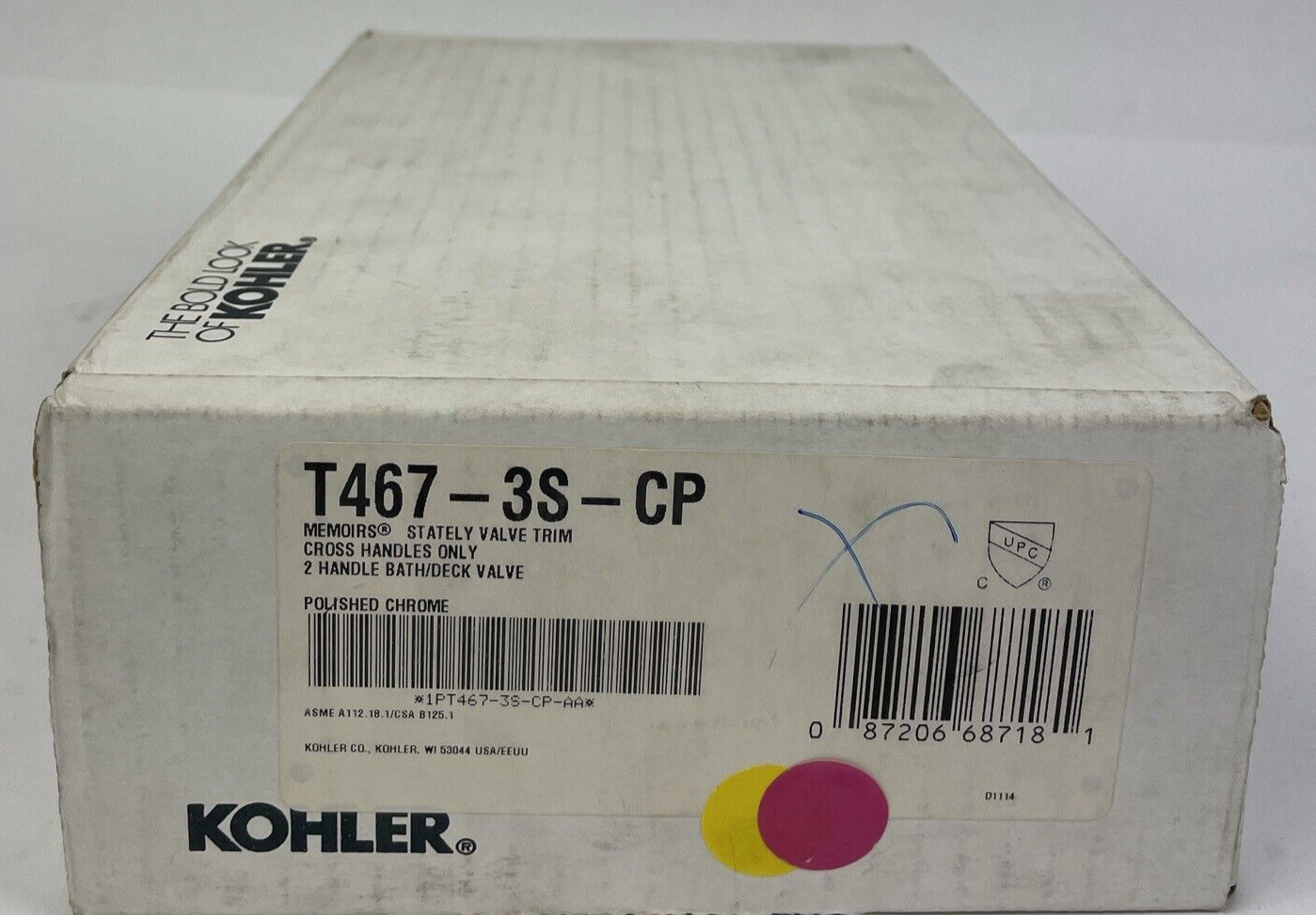 Kohler Stately T467-3S-CP chrome deck mount bath valve trim cross handles