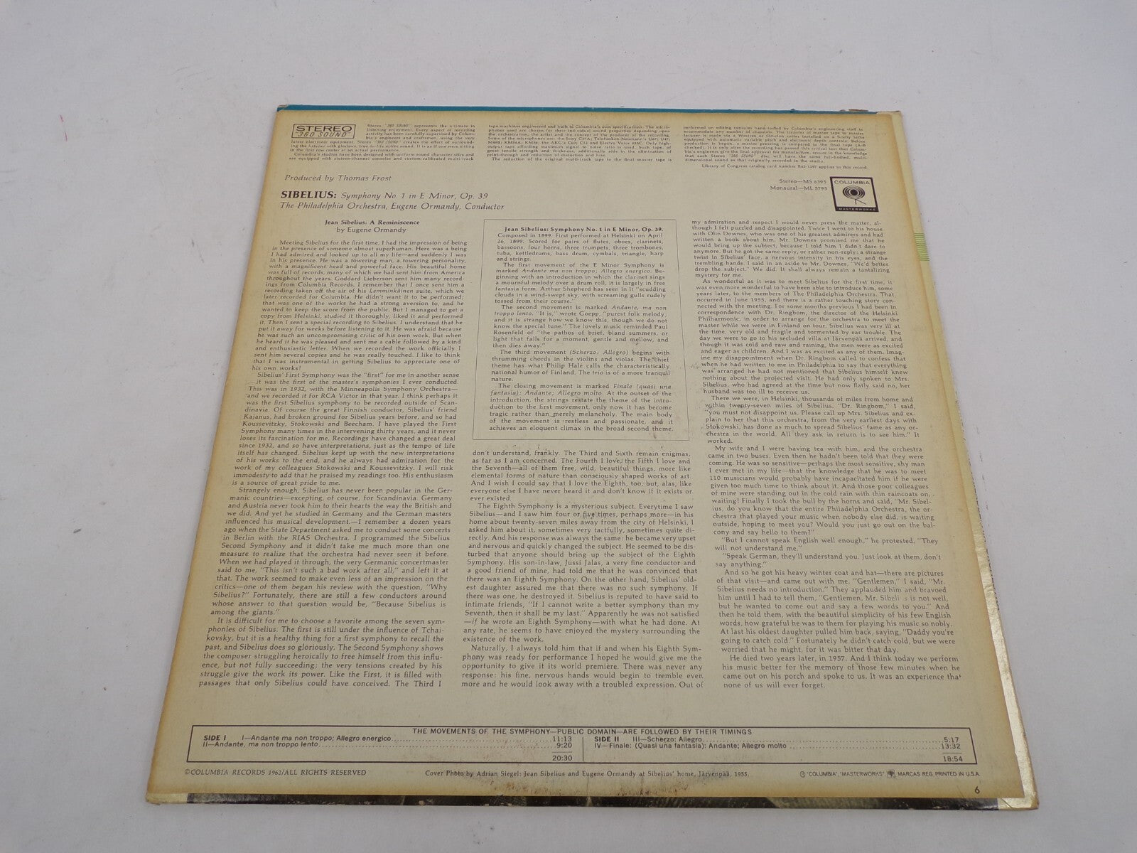Sibelius/Symphony No. 1 In E Minor The Philadelphia Orchestra / Eugene Ormandy