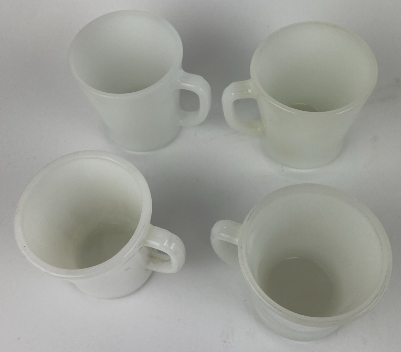 Lot of 4 Vintage White Anchor Hawking Fire King Milk Glass Coffee Cup D Handle
