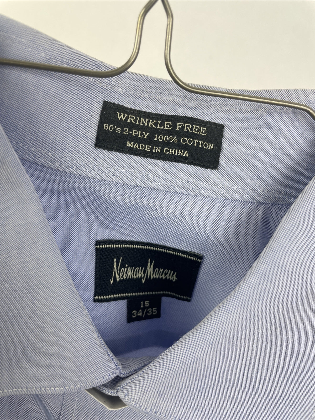 Neiman Marcus Dress Shirt Wrinkle Free 80s 2-Ply Cotton Mens15 34/35 Light Blue