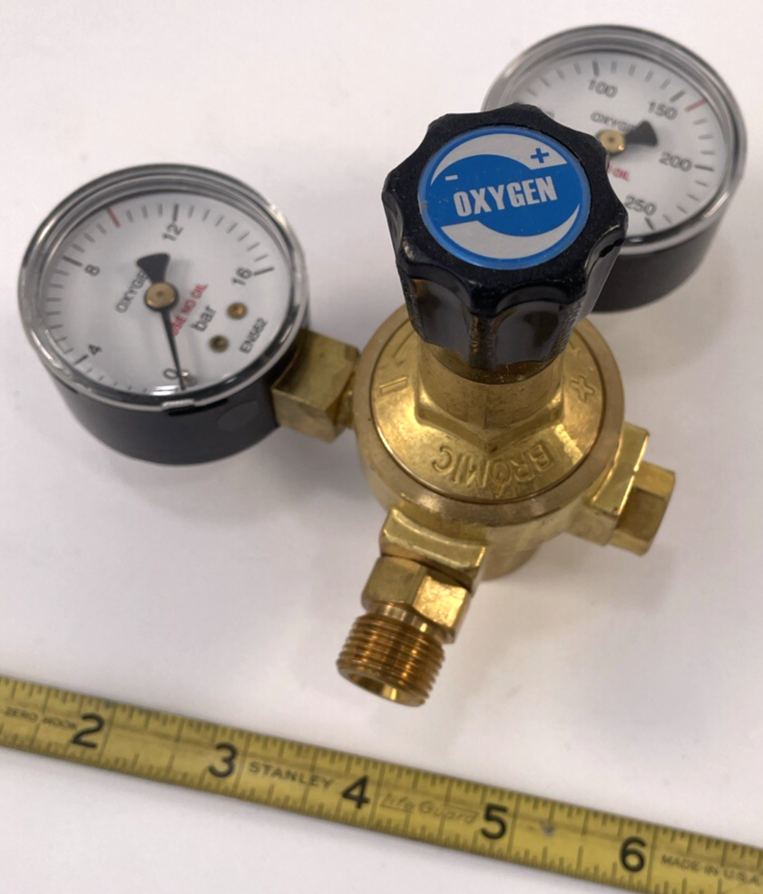 Bromic Oxygen Pressure Regulator Dual Monitor Gauge Forged Brass Body EN562