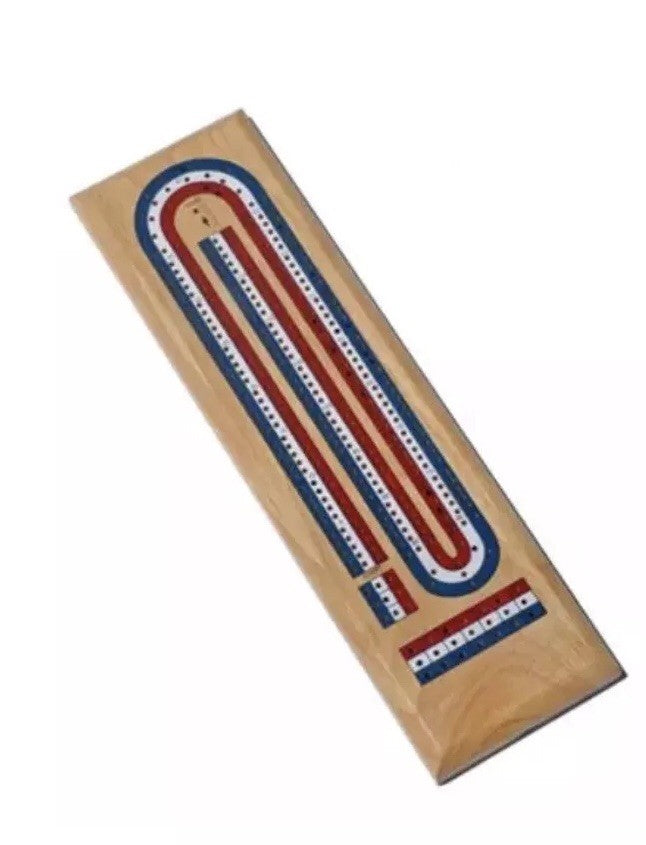 We Games 1977 Cribbage 3 Track Cribbage Board (Red, White, and Blue) Box FSTSHP