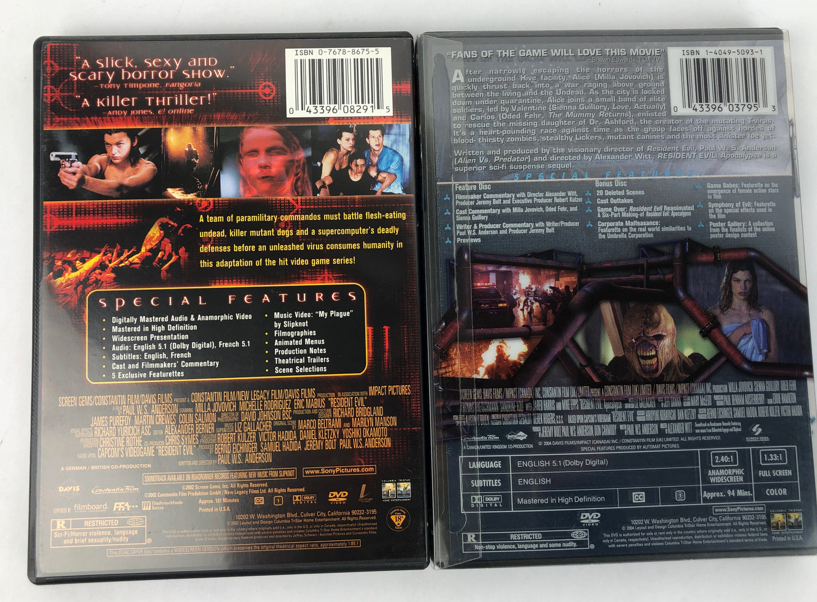 Resident Evil & Resident Evil Apocalypse DVD Resurrected Edition - Mint Discs