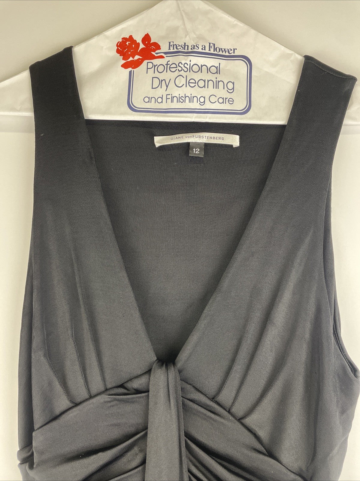 Diane Von Furstenberg Azelia Dress Women's Sz 12 Black Slinky Sleek Office Work