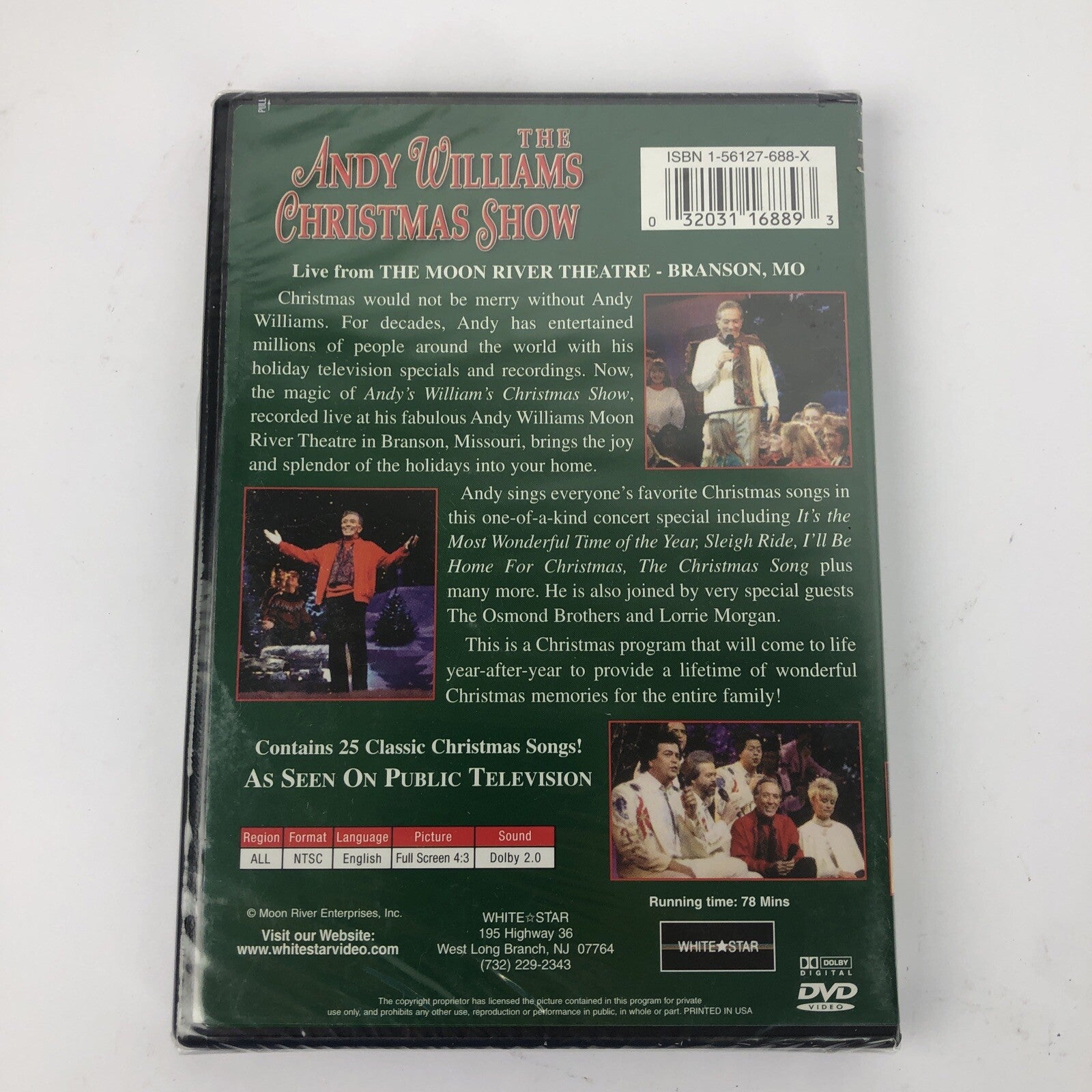 The Andy Williams Christmas Show DVD Live From Moon River Theatre, Branson - NEW