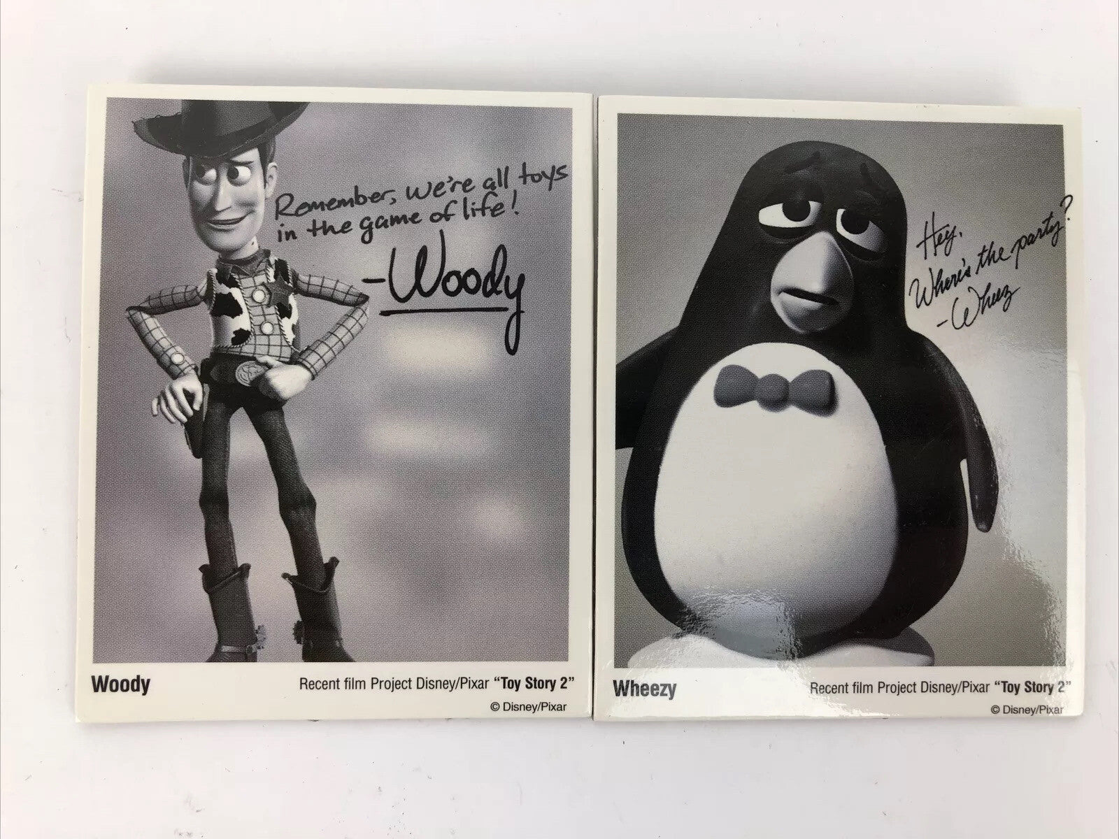 2 x 1999 Toy Story 2 Promo Pin Promotional Badge Buttons Woody and Wheezy - LOOK
