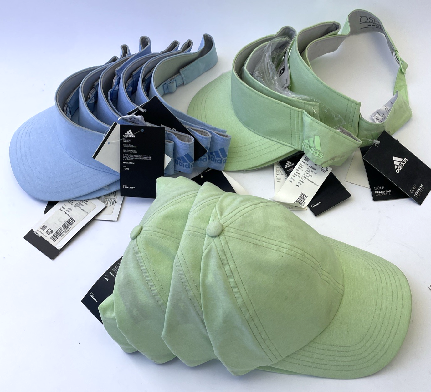 Lot of 14 Adidas Visor Hat Cap Strap Back One Size Green Blue Golf Tennis Womens