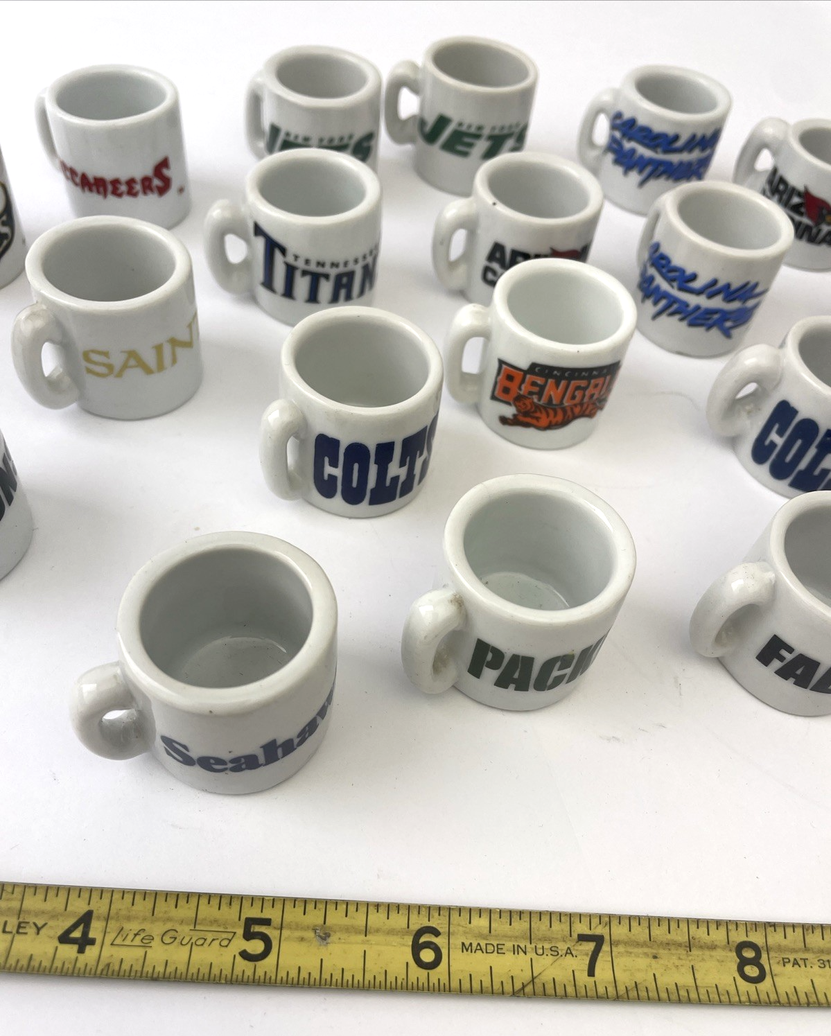 NFL Football Teams Mini Miniature Ceramic Coffee Mugs Team Logo Cups Lot Of 19