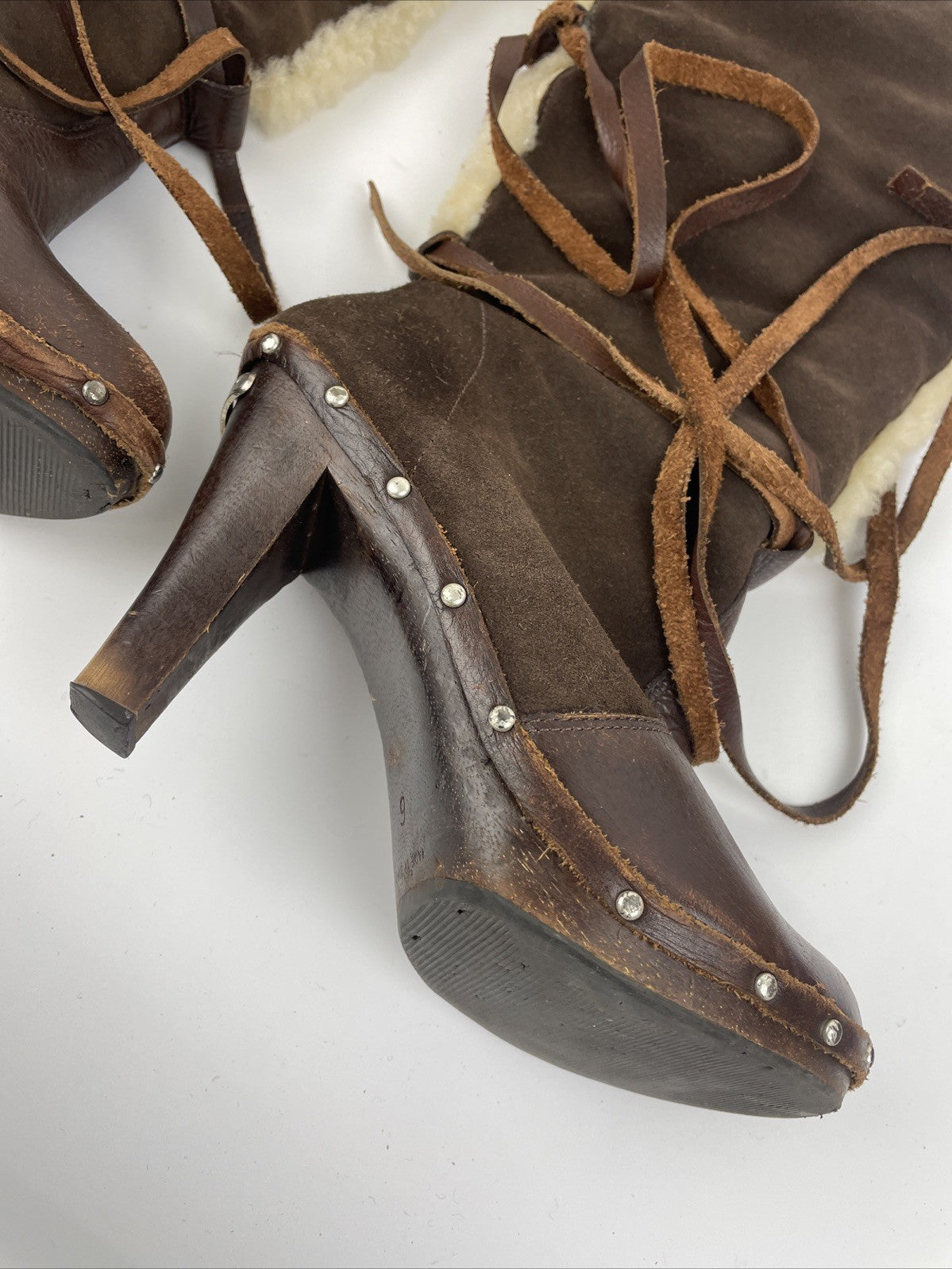 MICHAEL KORS Women's Leather & Sheepskin Shearling Tall Boots 3.5" Heel~Size 6M