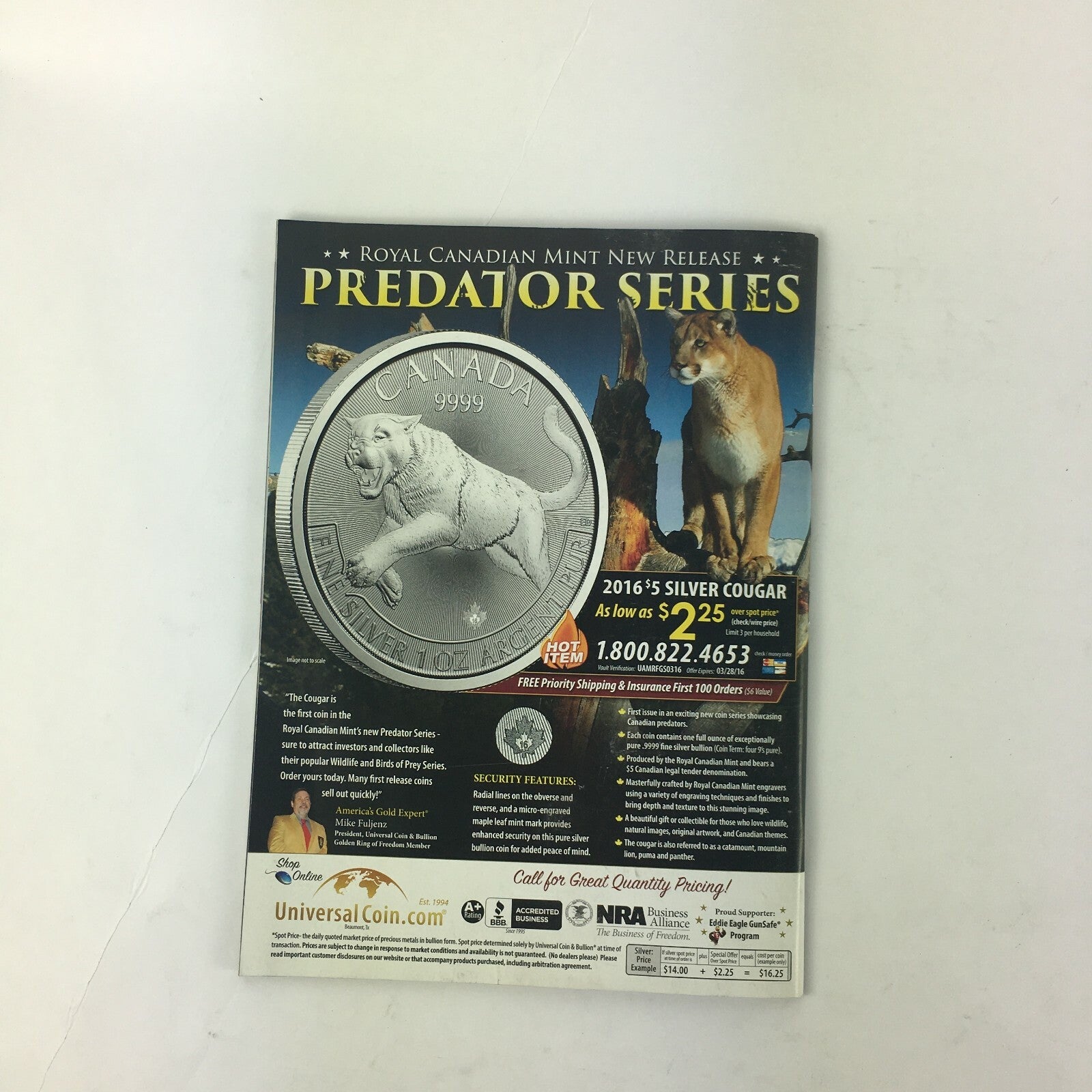 March 2016 American Rifleman Magazine Special Gold Silver Offers Inside