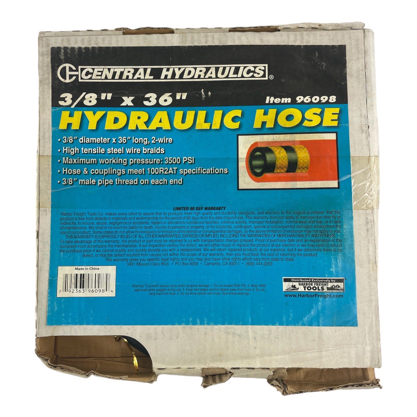 Central Hydraulics 3/8" X 36" Hydraulic hose 96098