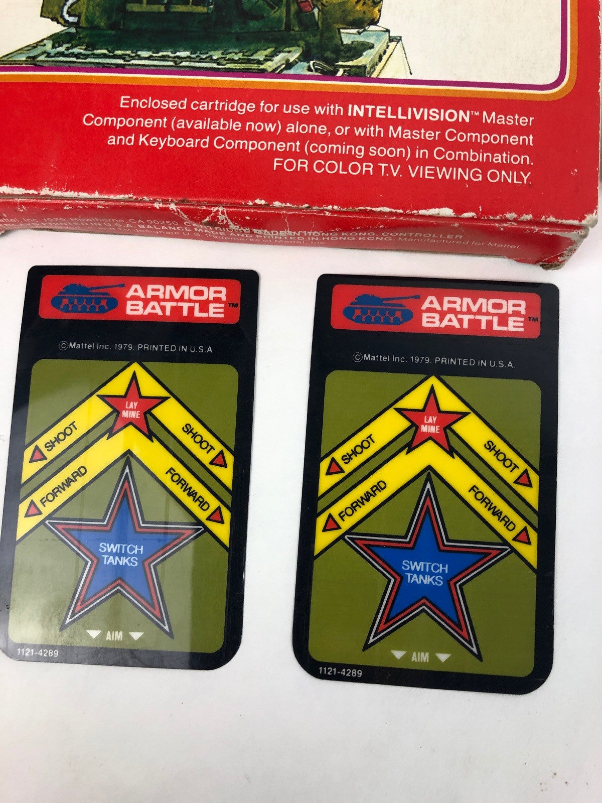 1979 MATTEL INTELLIVISION "ARMOR BATTLE" W/2 CONTROLLER OVERLAYS & INSTRUCTIONS!