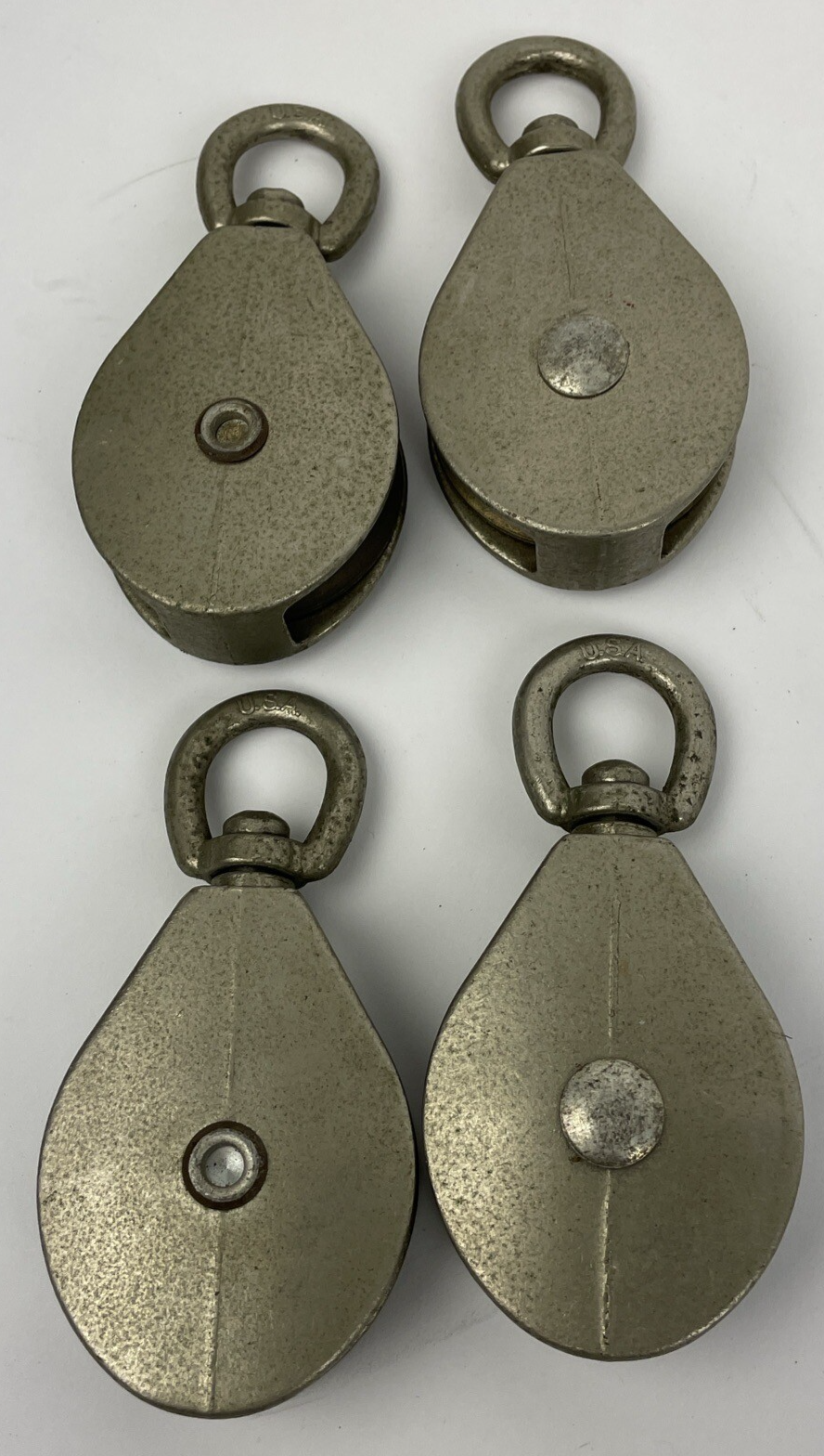 Lot of 4 x Fixed Eye Zinc Plated Steel Sheave Pulley Blocks USA Made  NOS