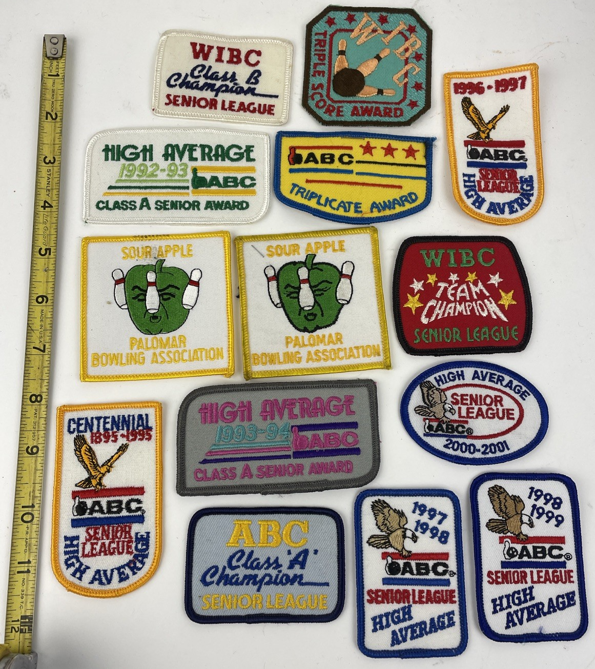 Lot Of 14 Vintage Bowling Patches Split ABC WIBC Sour Apple Bowling Association