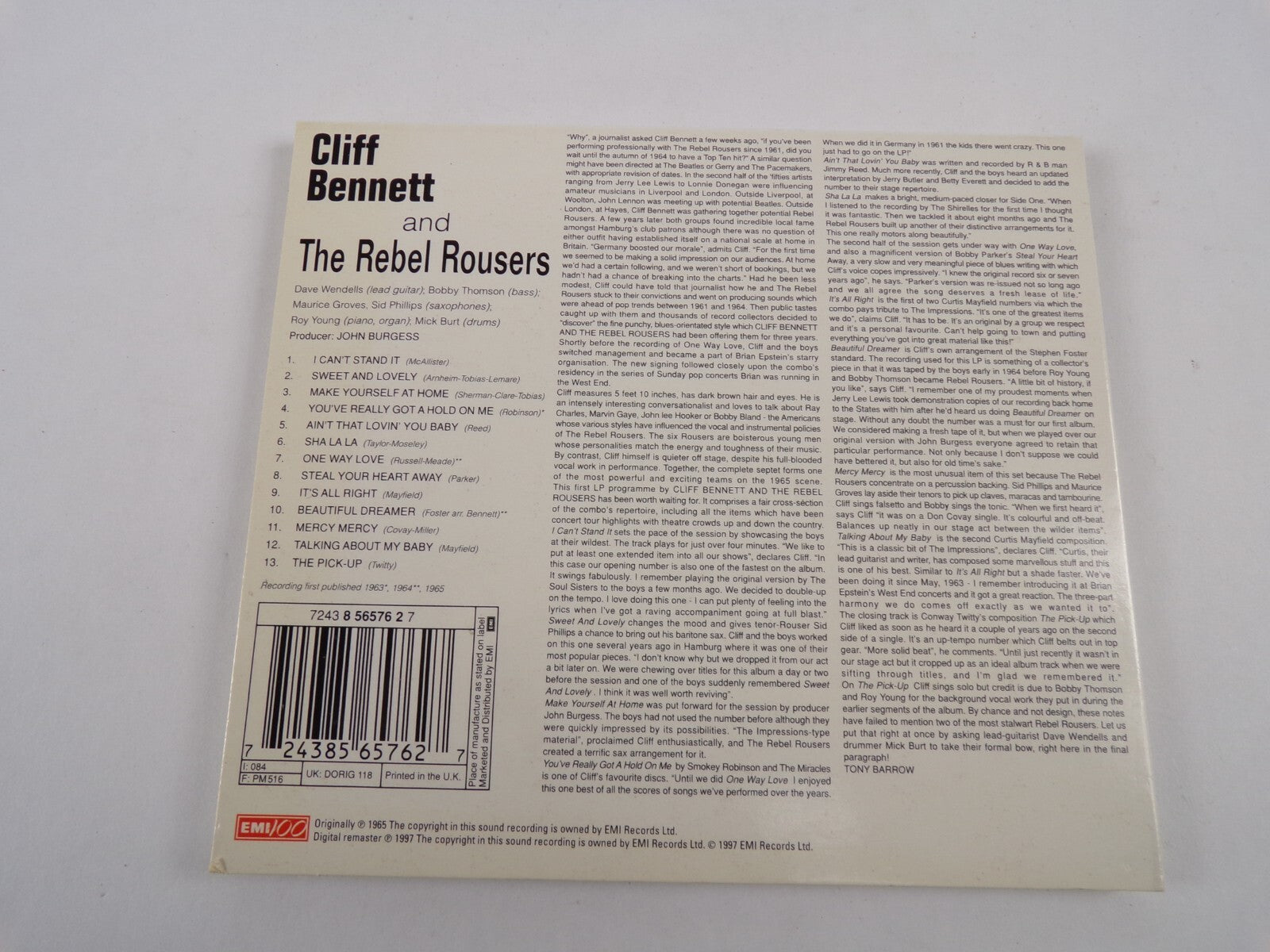 Cliff Bennett & The Rebel Rousers I Can't Stand It Sha La La The Pick Up CD#60