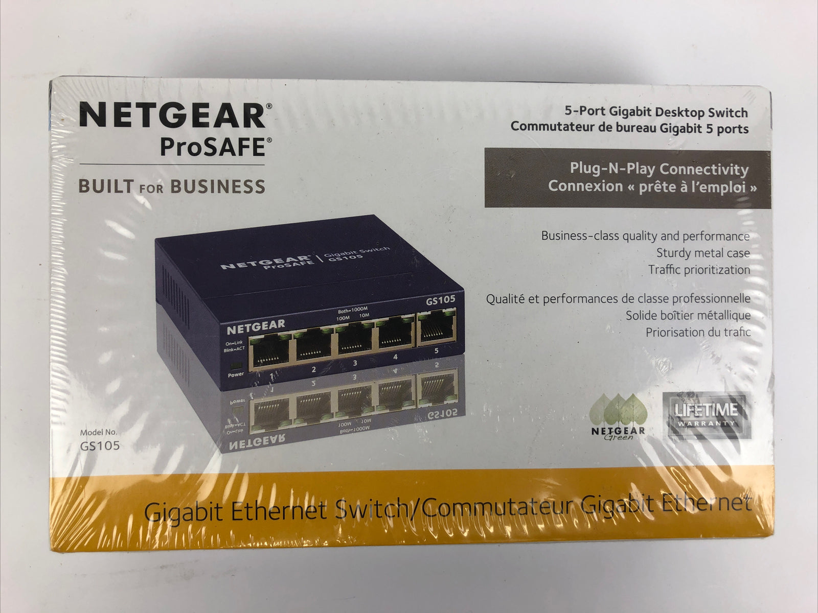 Netgear GS105 100-15898-01R9 5-Port Gigabit Switch Series New Sealed #K-2164