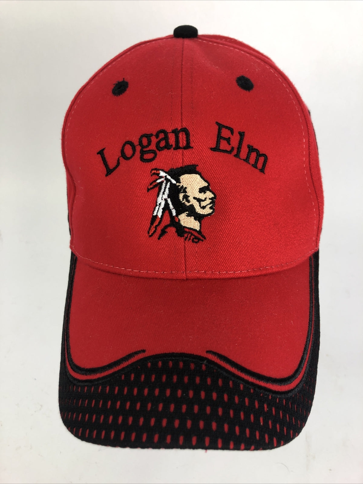 Vintage LOGAN ELM High School Braves Hat Hook & Loop Closure RED OSFM OTTO Caps
