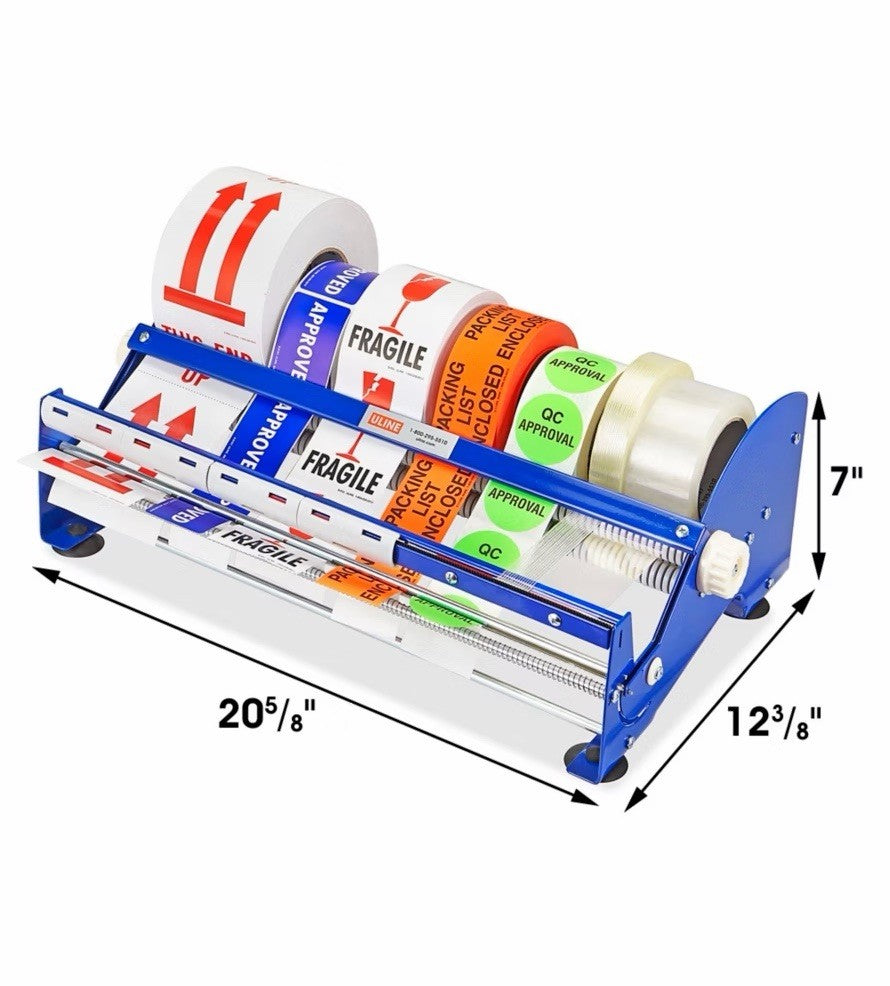 ULINE H-676 18" Tape & Label Dispenser Adjustable Roll Dividers NEW Open Box