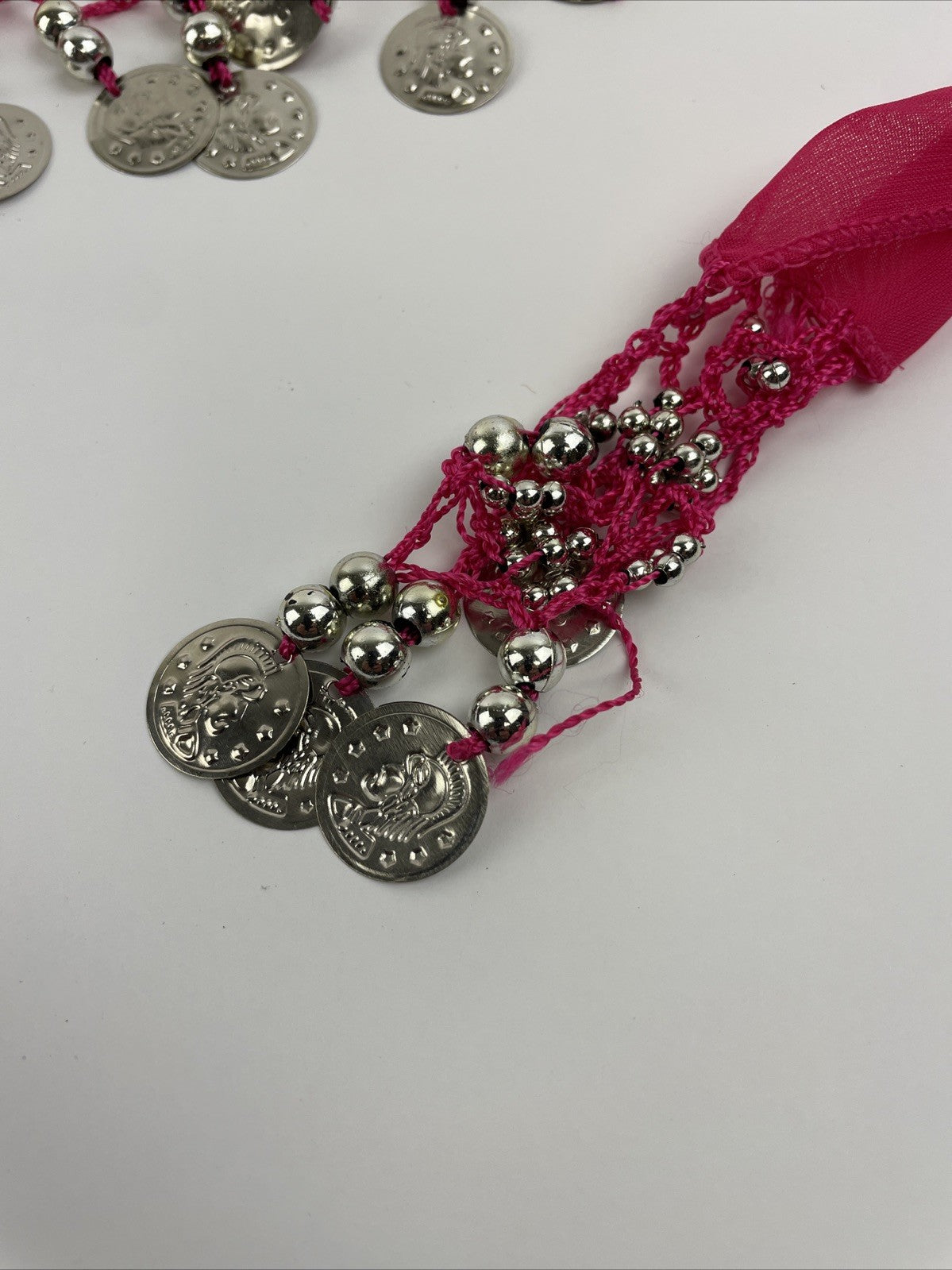 Belly Dancer Belly Dance Pink Coin & Beads Tie-on Scarf Belt  60" X 12" Beauty