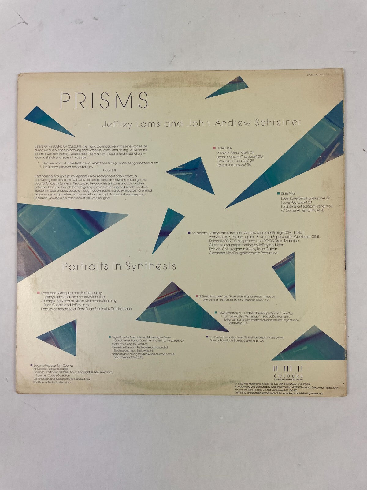 Prisms Jeffrey Lams and John Andrew Schreiner Portraits In SynthesisVinyl Record