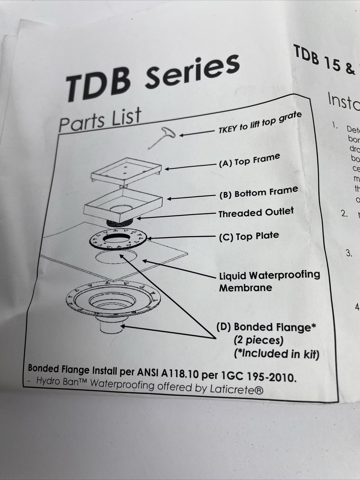 OEM ID Infinity Drain TDB 15 Kit w/PVC Bonded Flange Drain Body - LOOK