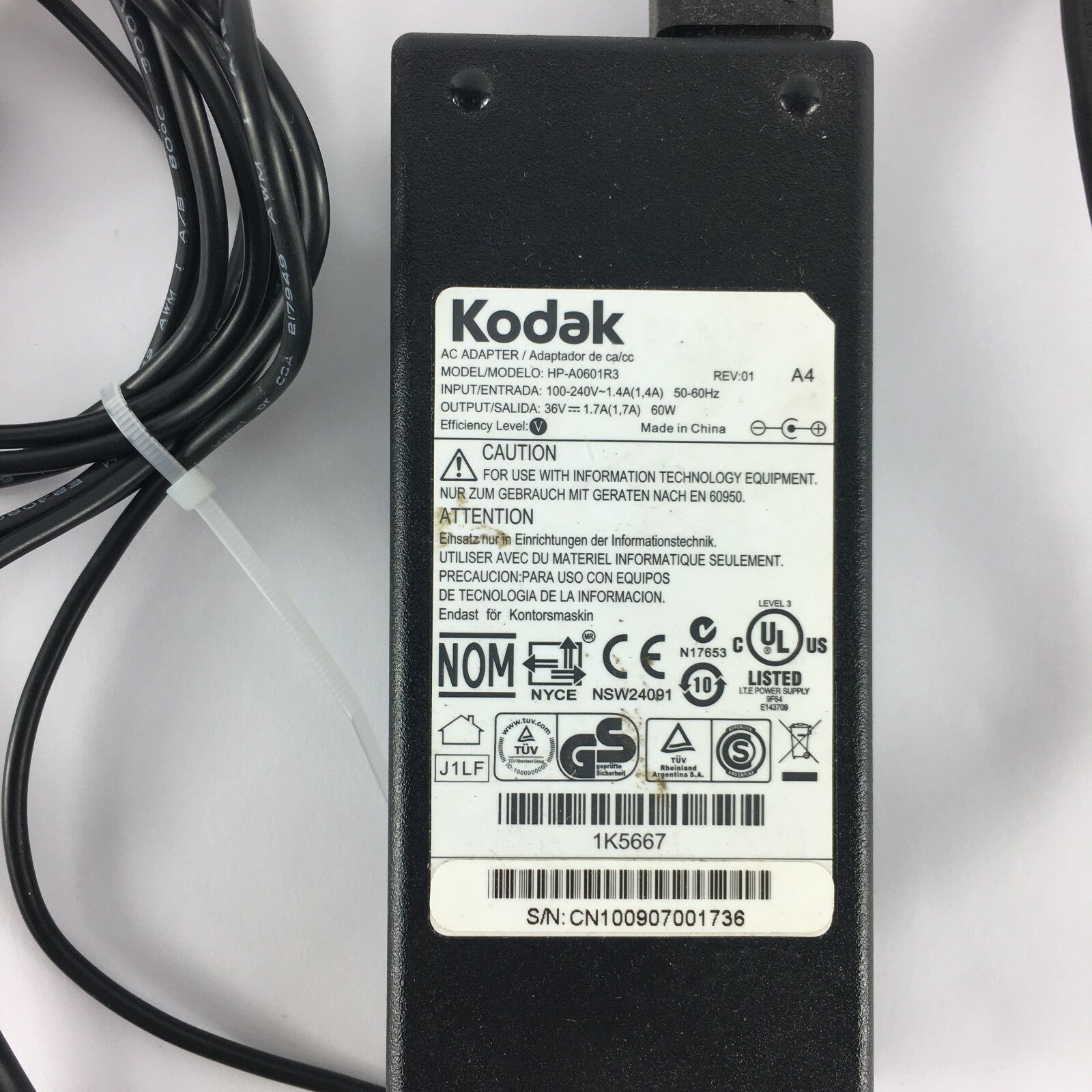 Genuine Kodak HP-A0601R3 Output 36 V 1.7 A 60W E-5 Power Supply Adapter A41