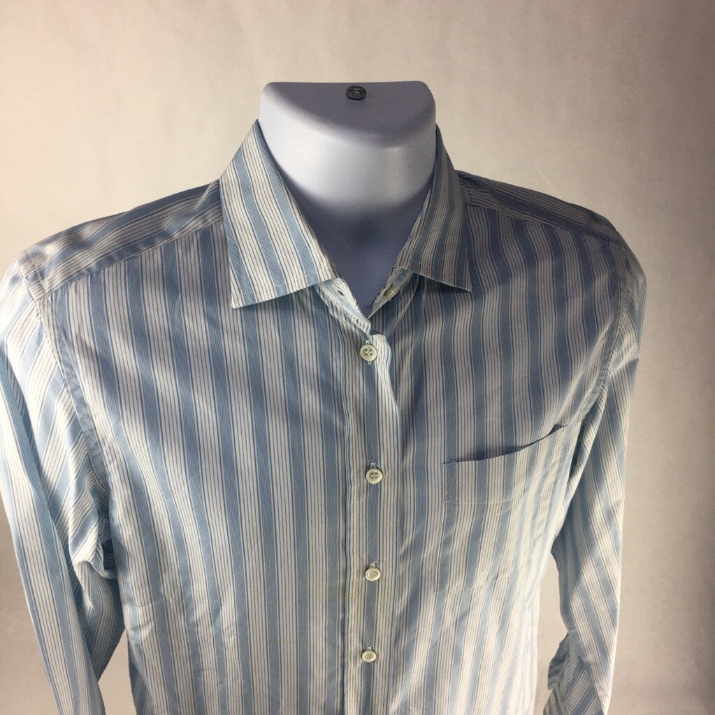 Albert Goldberg Faconnable Mens Button Up Shirt Blue Stripe Long Sleeve Cotton S