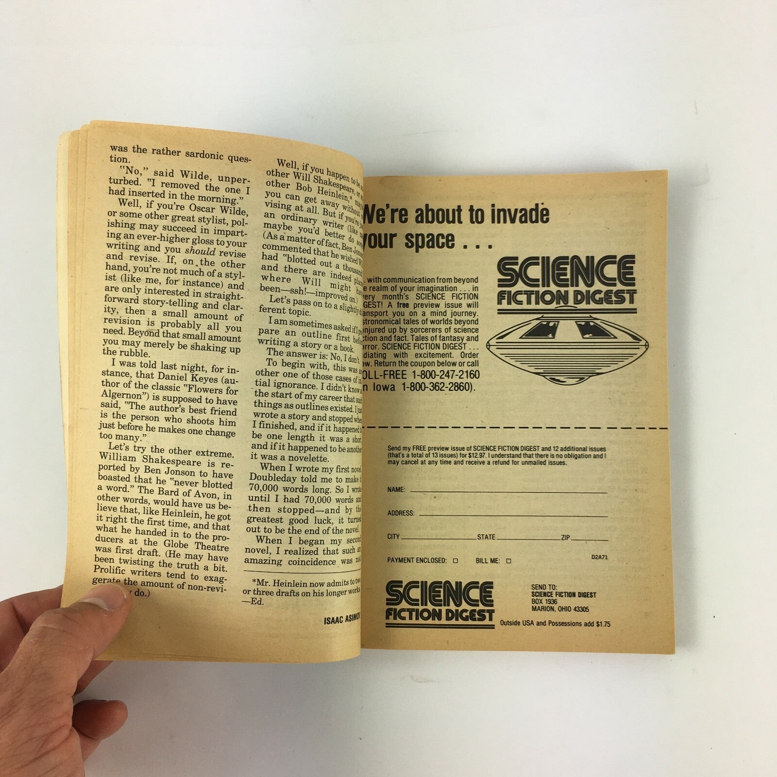 July 1982 Isaac Asimov's Science Fiction Magazine Alvin Toffler