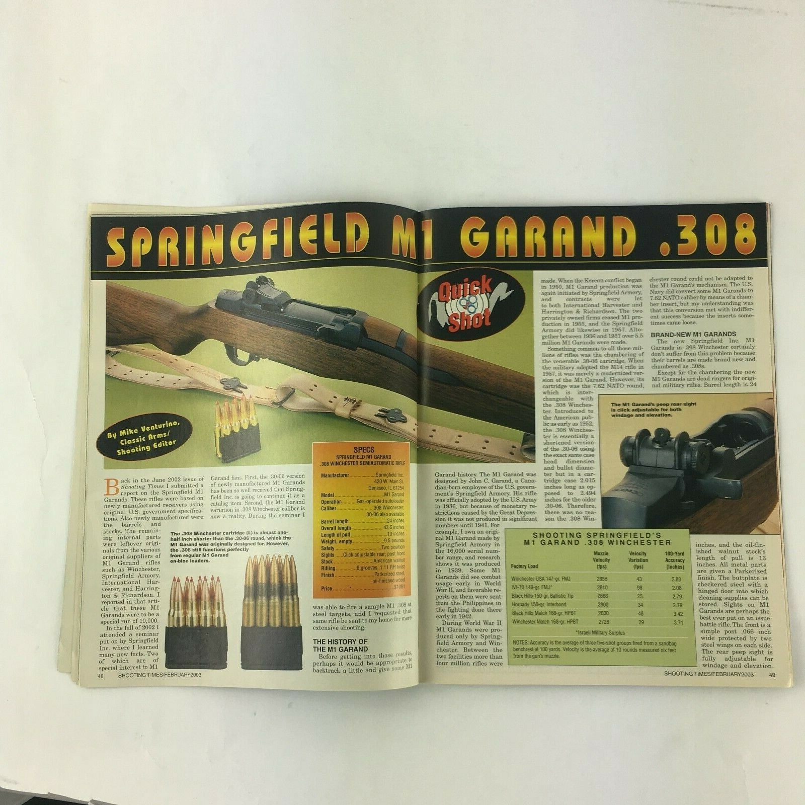 February 2003 Shooting Times Magazine Springfield's New Semiautos M1 Grand Gets